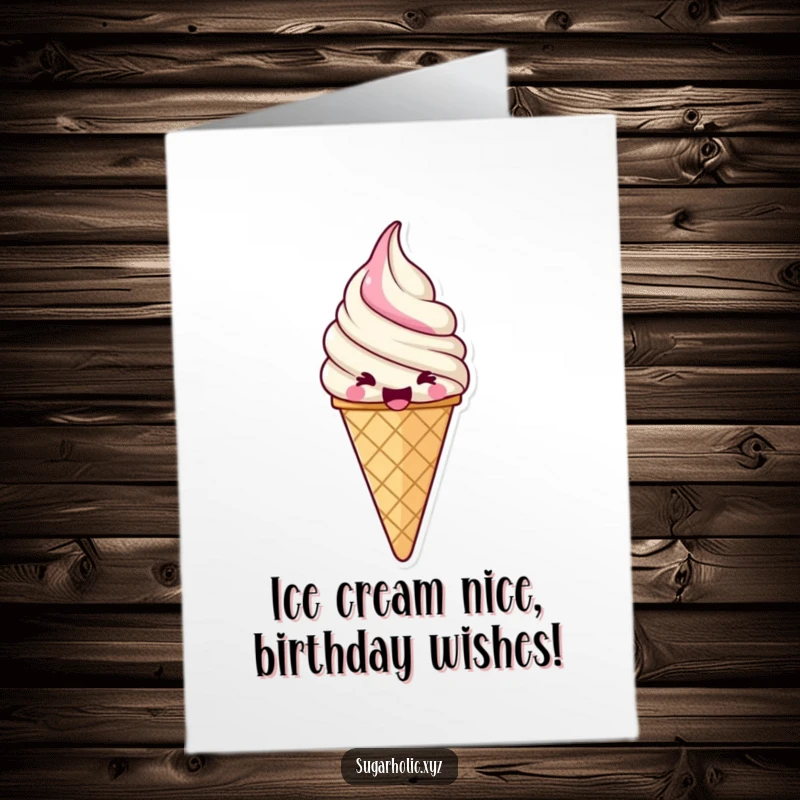 Funny Free Printable Birthday Card: A jubilant ice cream cone with a swirl of excitement.