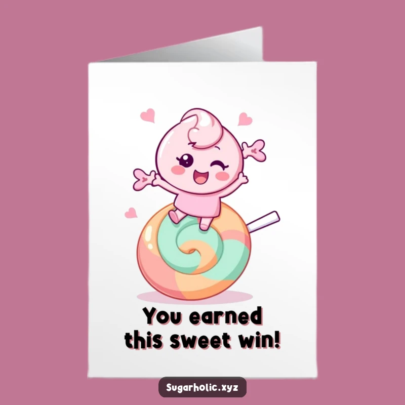 Free Printable Congrats Card: Candy Character Celebrates Victory!