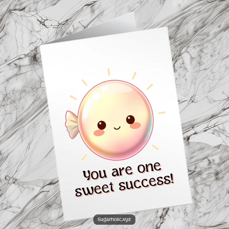Funny Free Printable Congratulations Card: Shimmering hard candy beaming with pride, perfect for celebrating any sweet success.