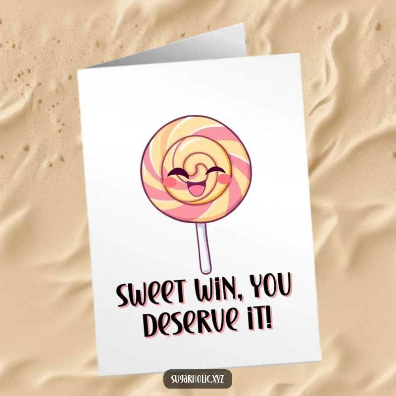 Funny Free Printable Congratulations Card: Beaming lollipop character delivering a confident wink to acknowledge a success.