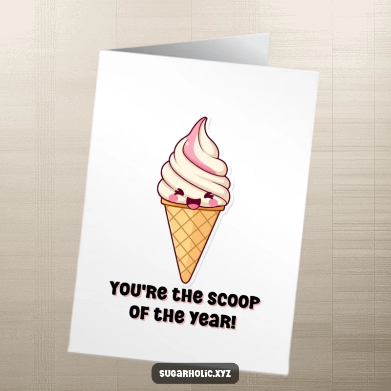 Funny Free Printable Congratulations Card: A jubilant ice cream cone shows pure excitement.