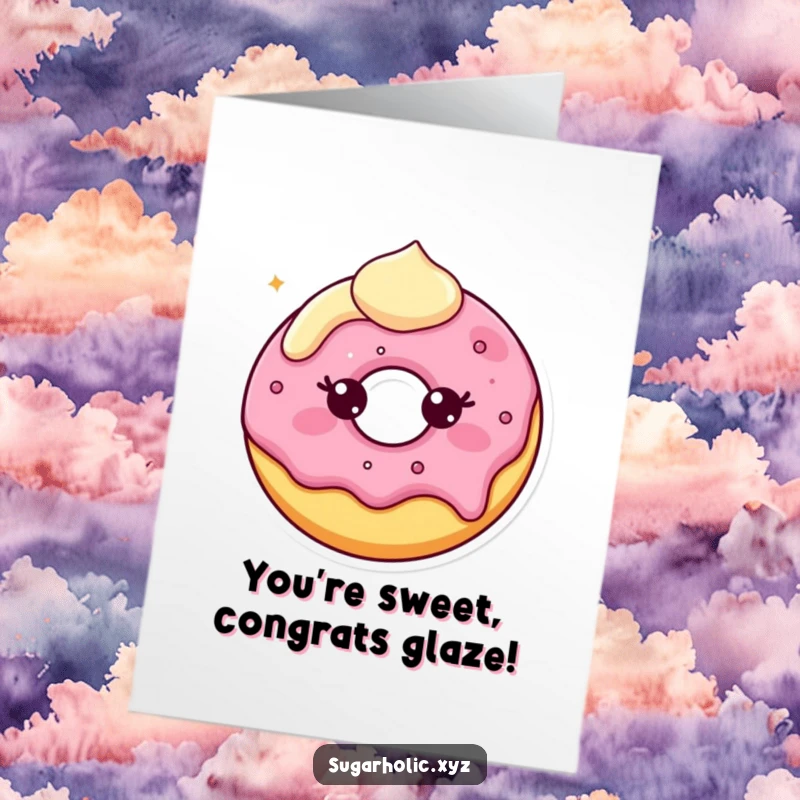 Funny Free Printable Congratulations Card: A cheerful donut character with frosting melting just right, celebrating an achievement.