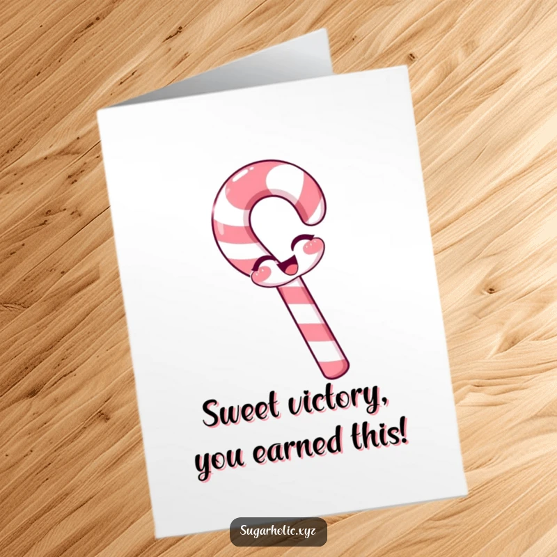 Funny Free Printable Congratulations Card: A cheerful candy cane winks playfully to celebrate their achievement.