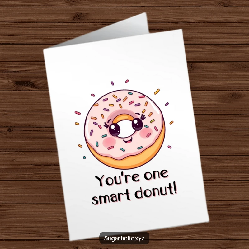 Funny Free Printable Congratulations Card: A smiling donut character with sprinkles flying wildly, cheering for a fantastic accomplishment.