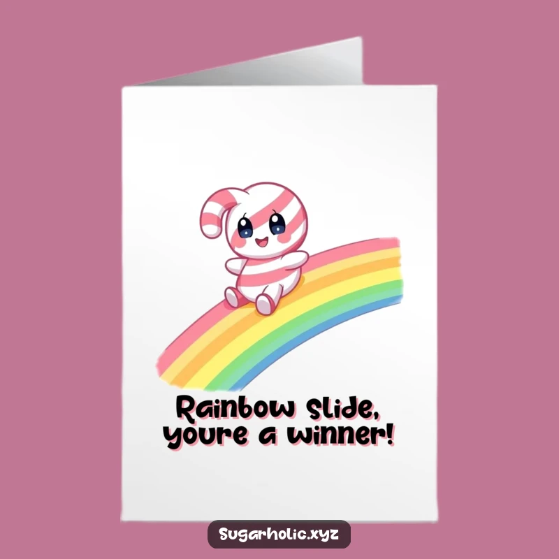 Free Printable Congratulations Card: Candy Cane's Joyful Rainbow Slide!