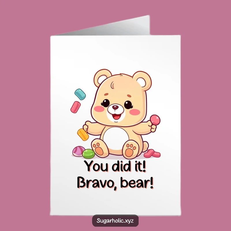 Free Printable Gummy Bear Congrats Card: Juggling Candies for Joyful Celebration Download