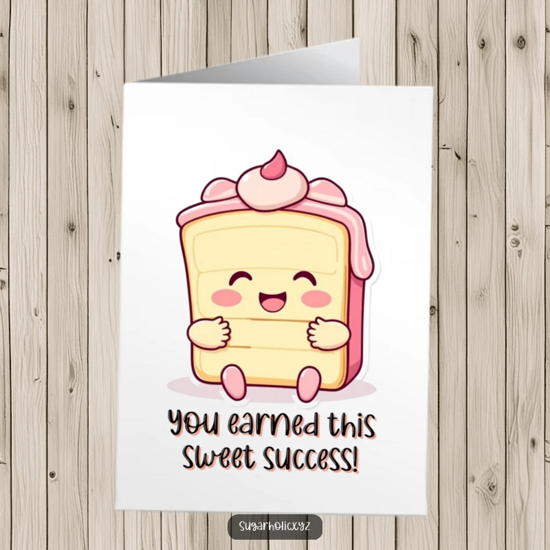 Funny Free Printable Congratulations Card: A joyful cake slice character offering a warm hug, ideal for a quick DIY gift.