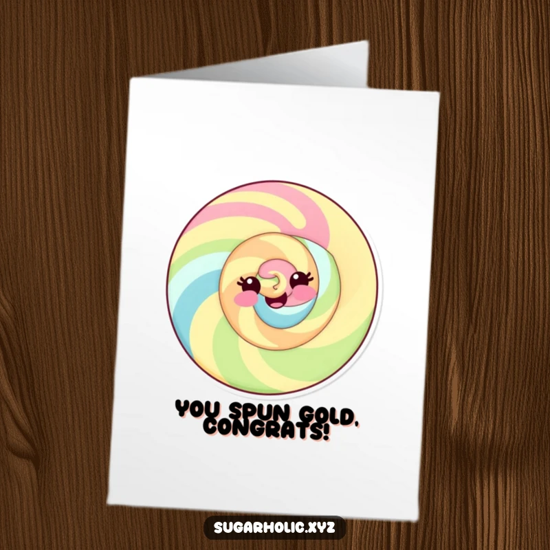 Funny Free Printable Congratulations Card: Playful candy swirl with a wide smile, perfect for celebrating sweet success.