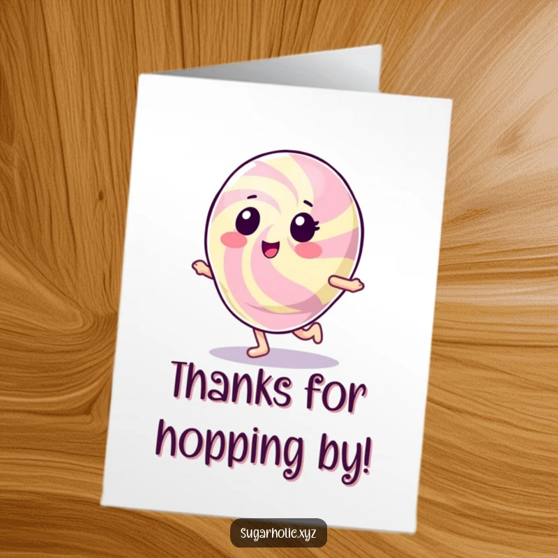 Funny Free Printable gumdrop character in a celebratory hop, perfect for a thank you card, print at home.