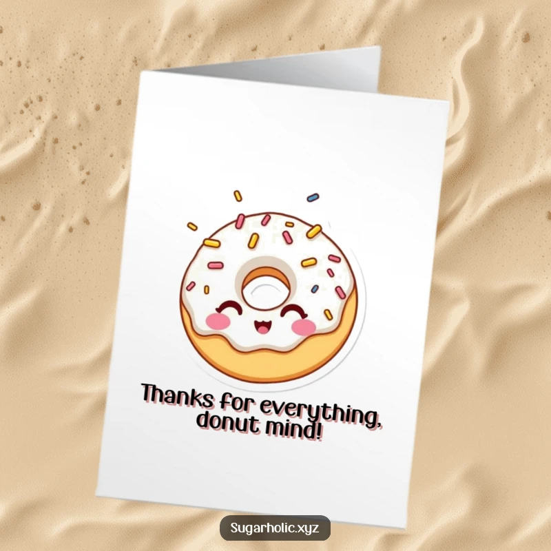 Funny Free Printable Thank You Card: A surprised donut character winks, showered in sprinkles, a delightful and quirky thank you.