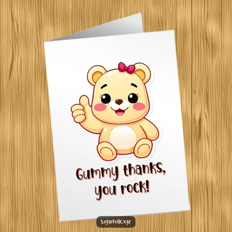 Funny Free Printable Thank You Card: Cheerful gummy bear character giving an enthusiastic thumbs up, expressing thanks.