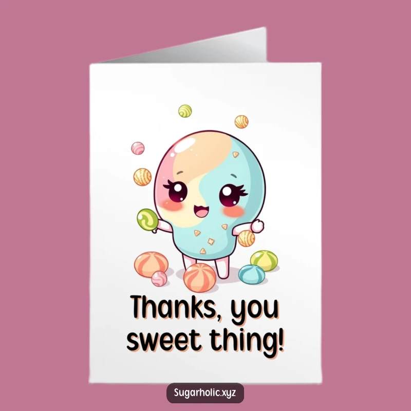 Free Printable Thank You Card: Winking Candy Juggler, Sweet Gratitude, Downloadable