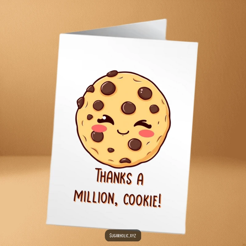Funny Free Printable Thank You Card: A cookie with chocolate chips winks with a hint of mischief.