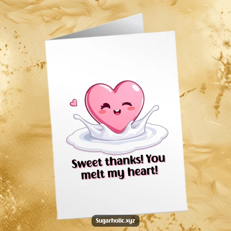 Funny Free Printable Thank You Card: A candy heart with a wink splashes playfully in a sugary pool.