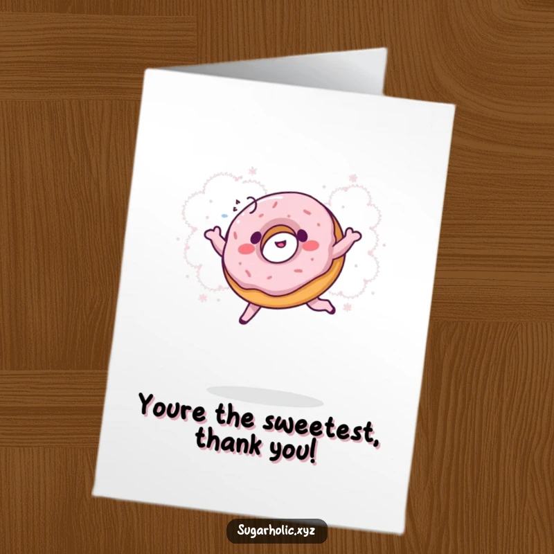 Funny Free Printable Thank You Card: A giggling donut dives into sweet powder, spreading gratitude.