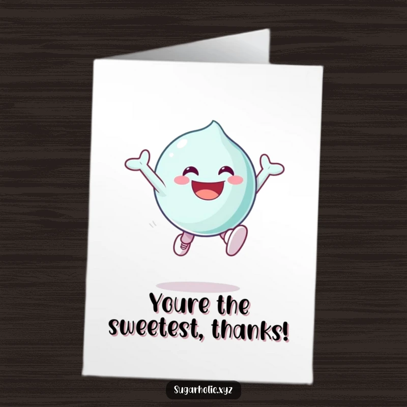 Funny Free Printable Thank You Card: A grinning candy character captured mid-air with pure excitement, conveying sweet thanks effortlessly.