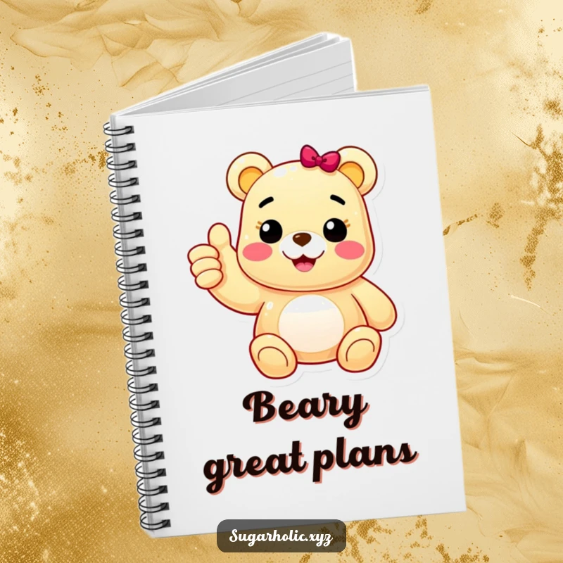 Funny notebook with a cheerful gummy bear character giving an enthusiastic thumbs up, ideal for journaling and capturing positive ideas with a playful touch.