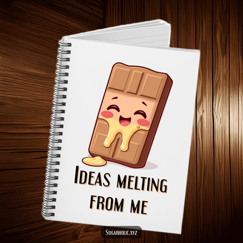 Funny giggling chocolate bar notebook, depicted melting with delight, perfect for humorous note-taking and creative gifts.