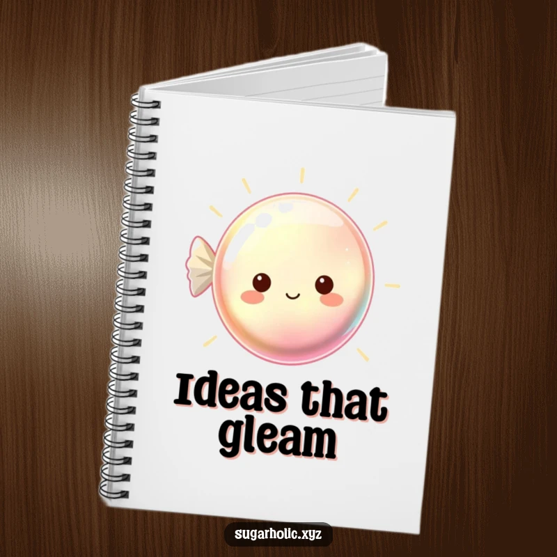 Funny notebook with a beaming, shimmering hard candy, ready to hold your sweetest thoughts and plans.