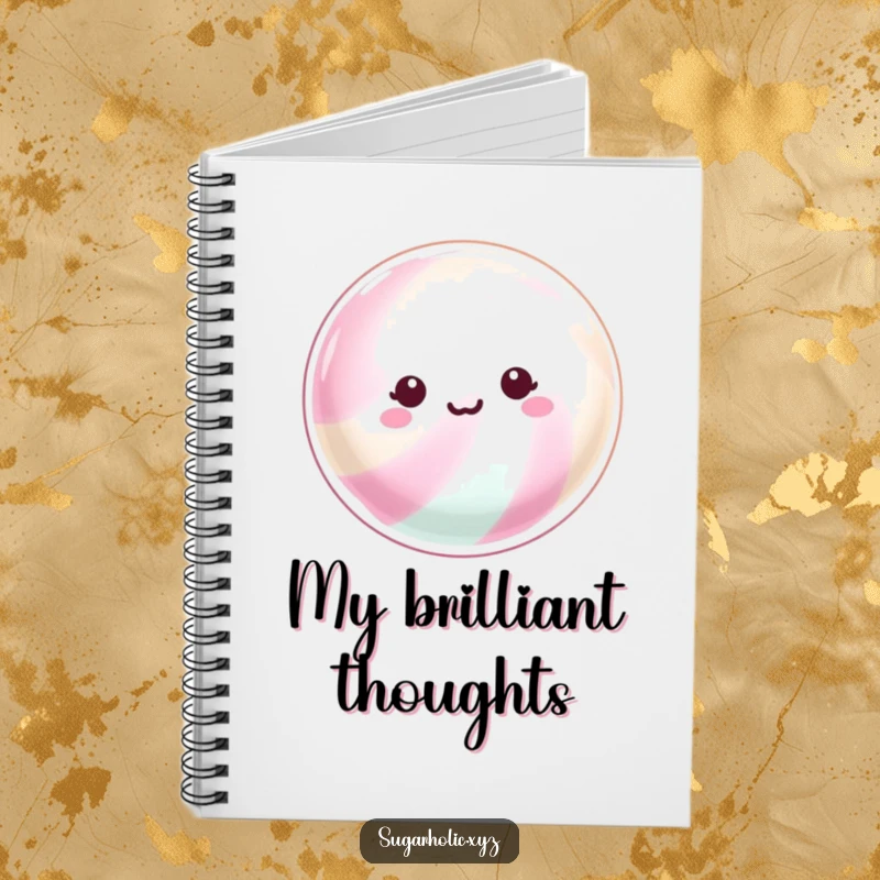 Funny Notebook: A beaming hard candy with a shimmering surface, perfect for jotting down ideas with a sparkling vibe.
