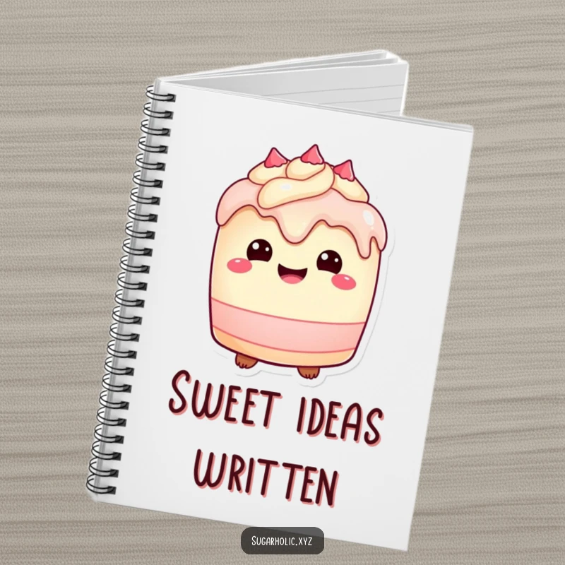 Funny Notebook: Plump cake character with a delighted expression and dripping frosting, for notes.