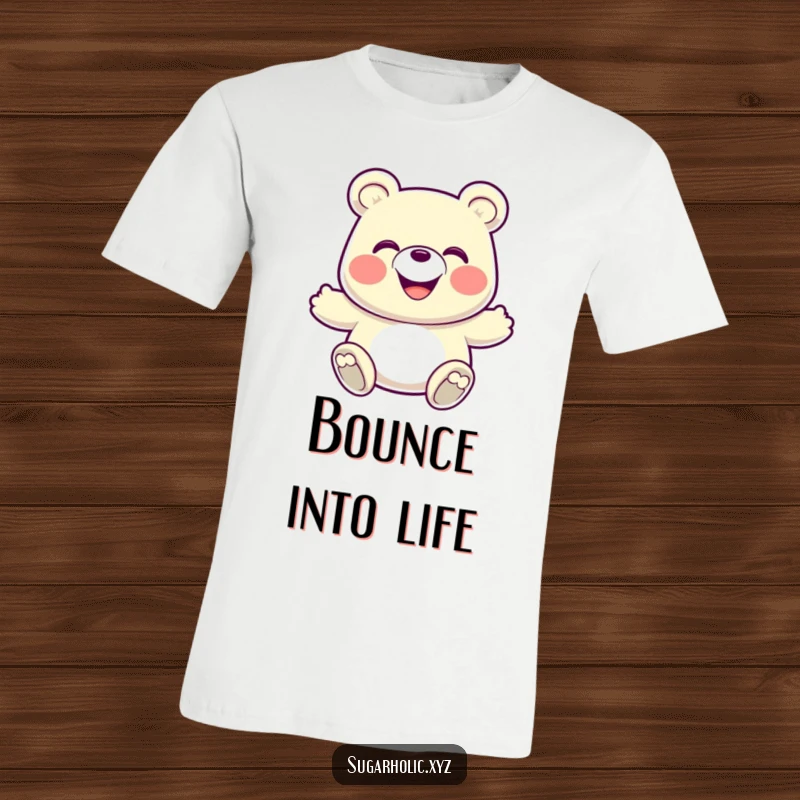 Funny T-Shirt: A grinning gummy bear captured in an exciting, energetic bounce, symbolizing joy and playfulness.