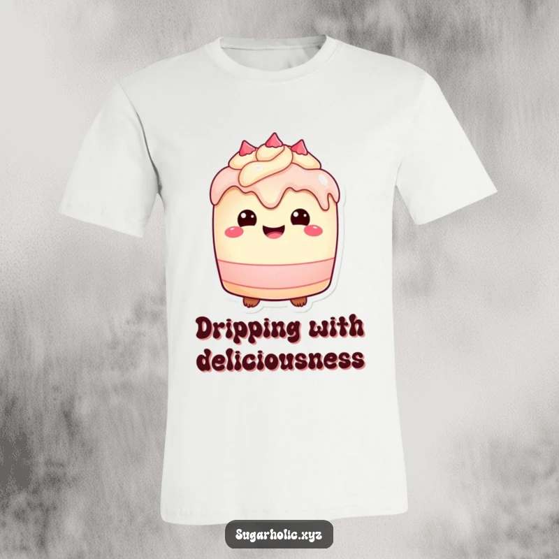 Funny T-Shirt: A plump cake character boasts a delighted smile, with frosting artfully dripping.