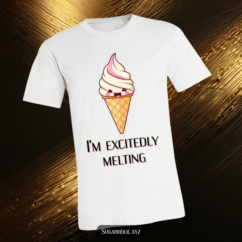 Funny jubilant ice cream t-shirt featuring an ice cream cone with a swirl of excitement, expressing pure joy and delight, cool apparel.