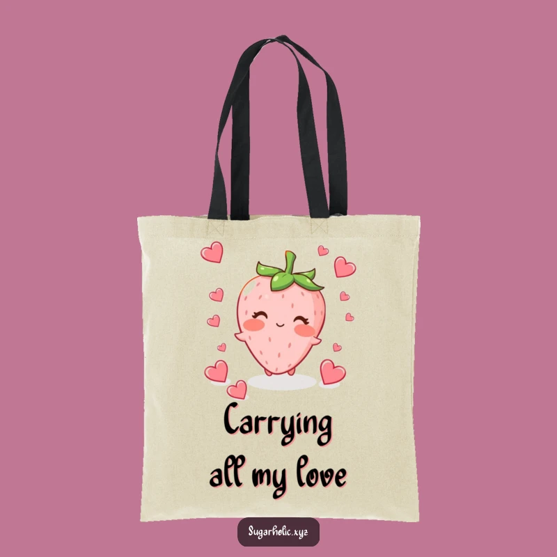 Funny Strawberry Love Tote Bag - Cute Blushing Character Carry-All Gift