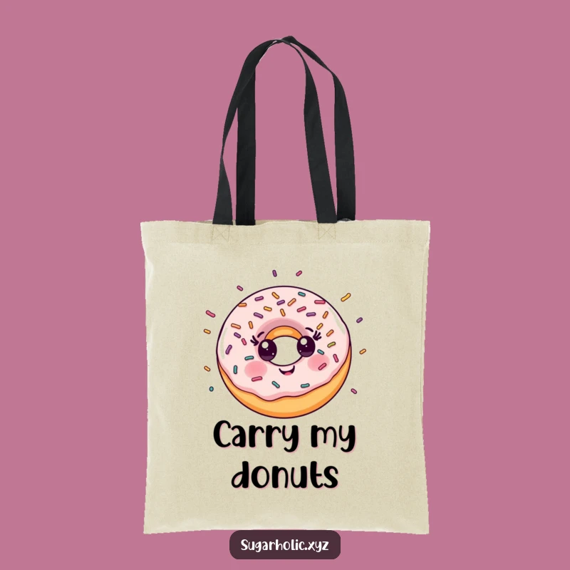 Funny Donut Sprinkle Tote Bag: Carry Joy, Smiling Character, Perfect Funny Gift