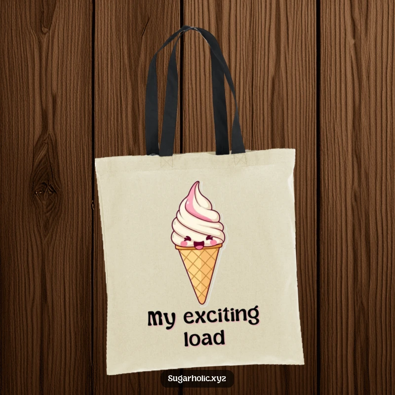 Funny jubilant ice cream cone tote bag with a swirl of pure excitement, a perfect accessory for ice cream lovers on the go.